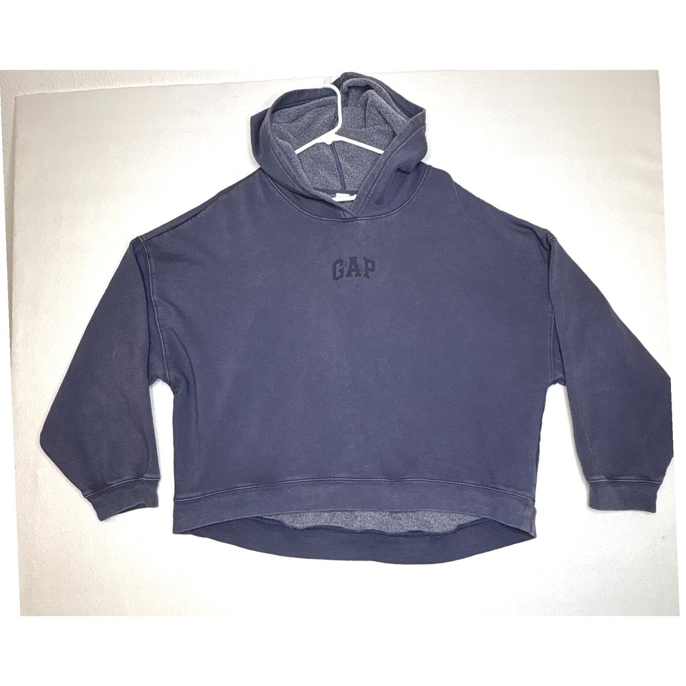 Gap Women Hoodie Oversized Cropped Fleece Pullover XL Blue